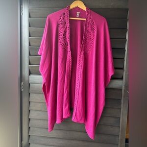 Chico's Cotton Blend Poncho One size Magenta Embroidered